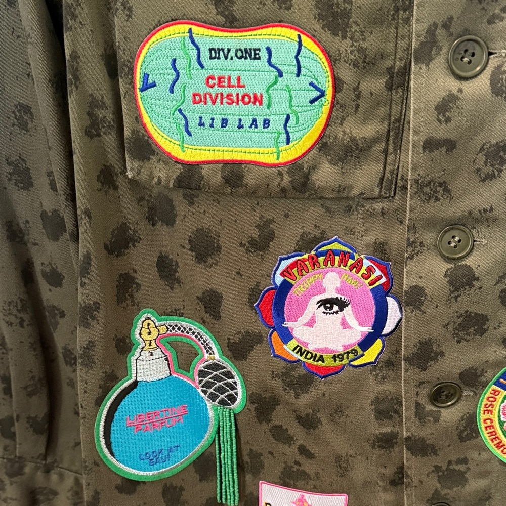 LIBERTINE Olive Green Patchwork Jacket with Colorful Embroidered Patches - Picture 4 of 8